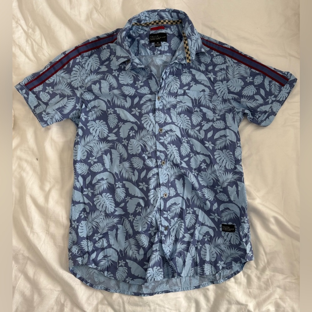 Blue Button Down Shirt with tropical Print